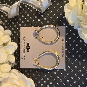 Sensitive Ears Hold Tone etched Oval Hoop Earrings NWT